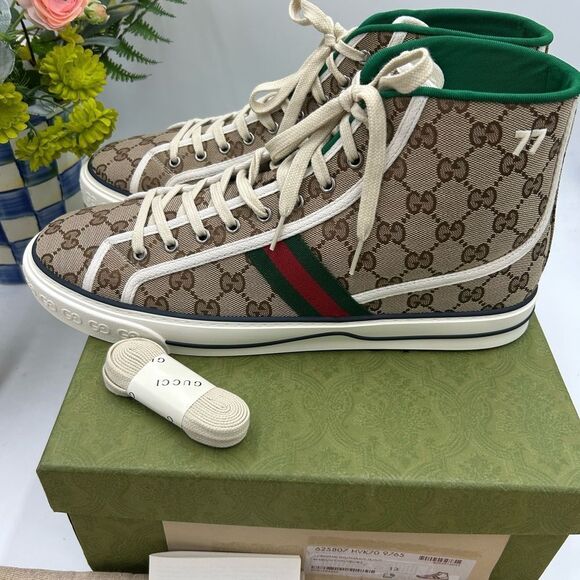Men's Gucci tennis 1977 high top sneakers size 13 made in Italy - Picture 2 of 10